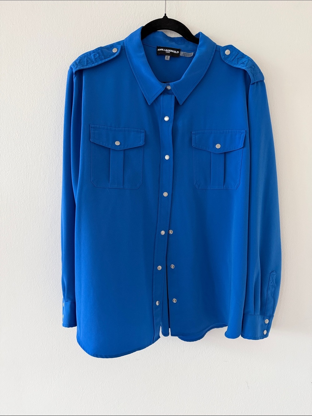 Karl Lagerfeld Royal Blue Snap-Front Utility Shirt